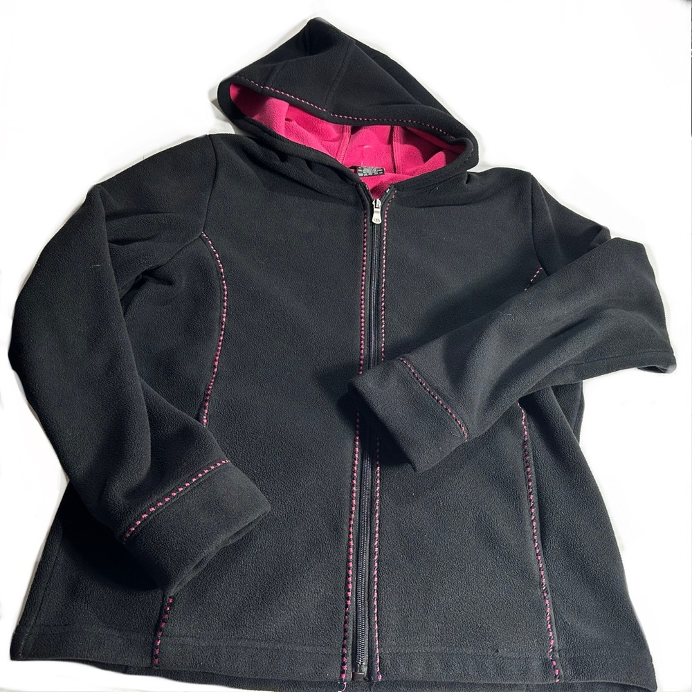 Barrage Hooded Black Hot Pink Hoody Fleece Zip Up Jacket Sz M Cozy Soft Warm